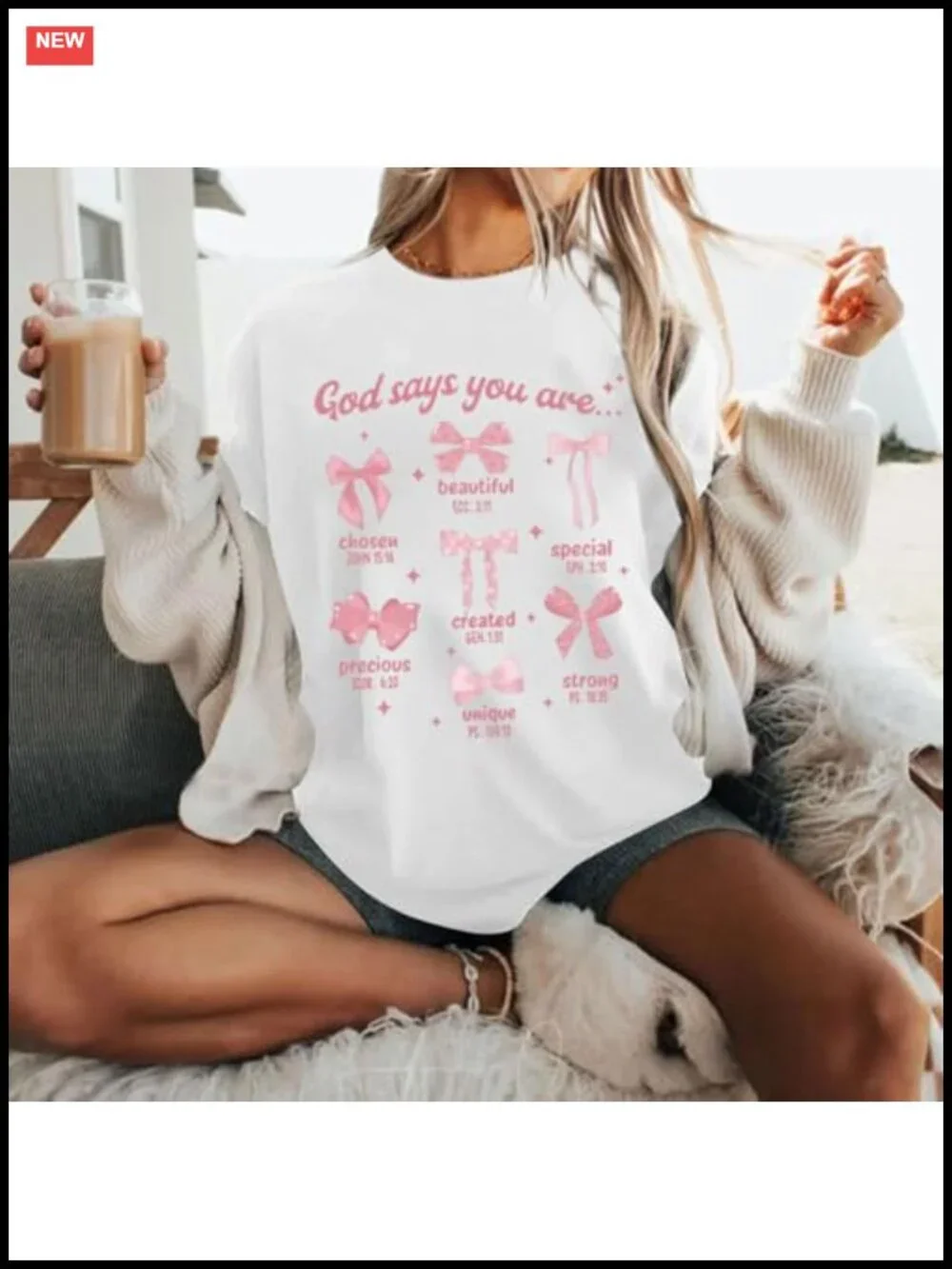 Oversized Christian Bow Tee for Women Cute Coquette Graphic T-Shirt